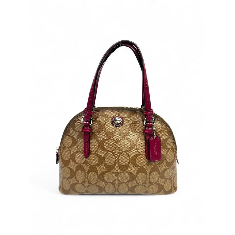 Coach Signature Dome Satchel with Magenta Patent Leather Trim - Picture 2 of 16
